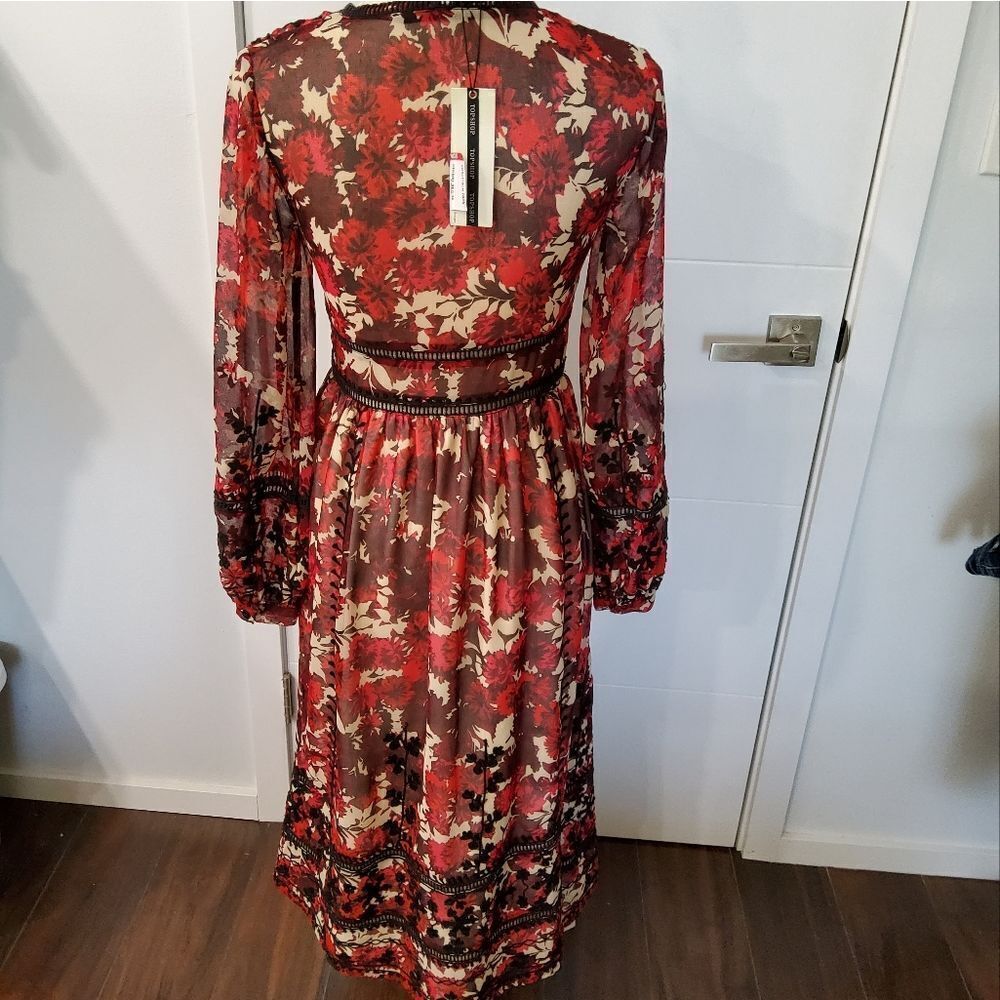 TopShop Boho Floral Print Embroidered Midi Dress Size 4 - Picture 6 of 14